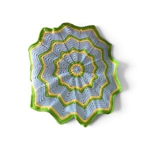 Handmade 12 Point Star Crochet Baby Blanket Afghan Multi-Color Blue Yellow Green